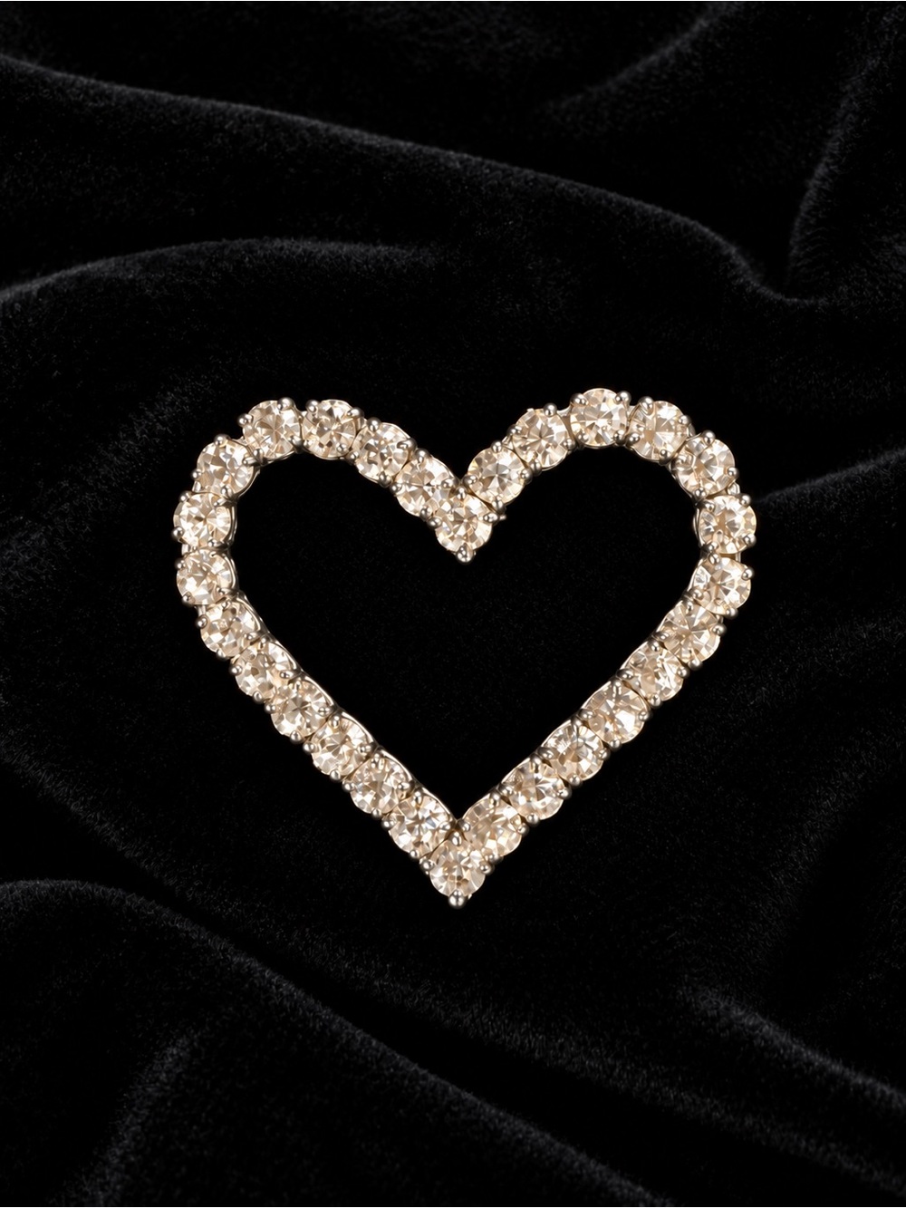 Silver Rhinestone Heart Brooch - Sparkling